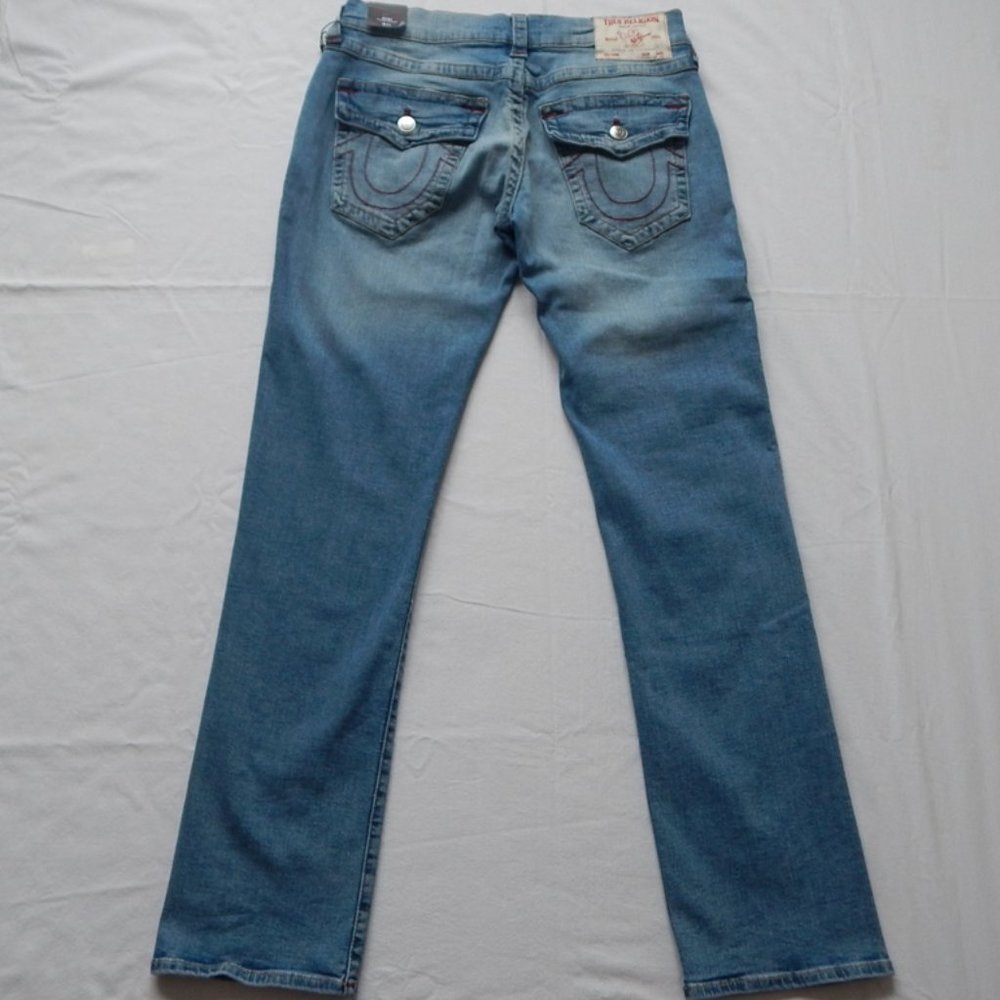 NWT TRUE RELIGION RICKY SN FLAP Relaxed Straight Blue Light Wash JEANS 31x 33